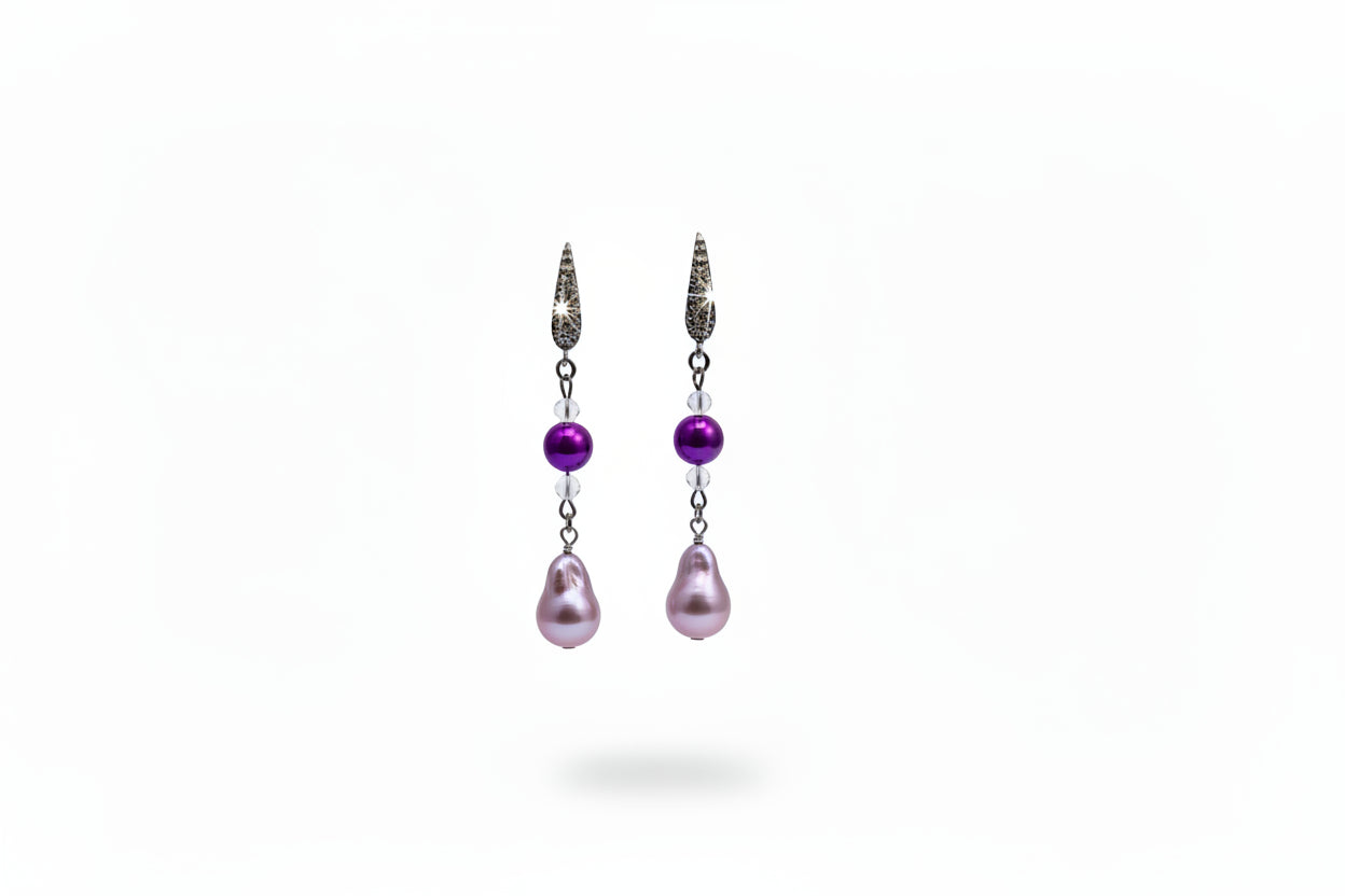 Lavender Freshwater Pearl and Austrian Crystal Drop Earrings