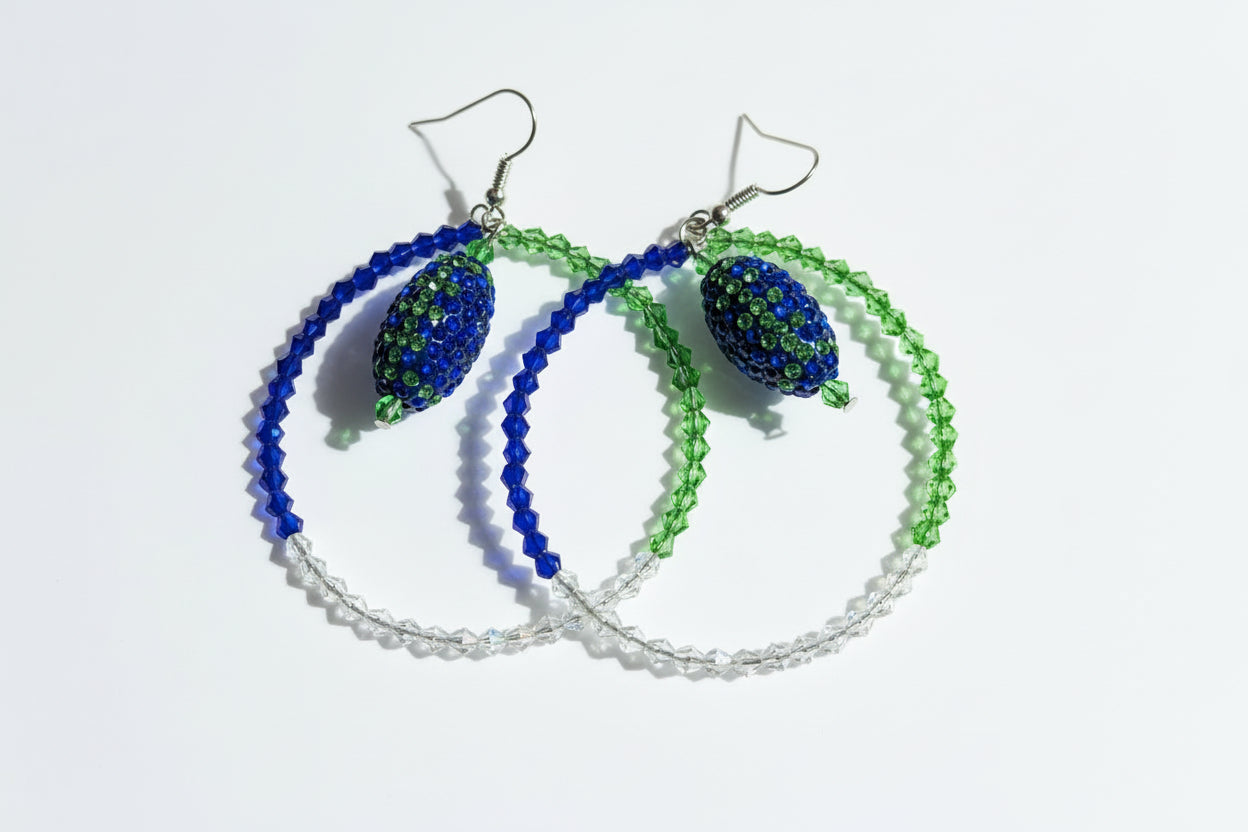 Seahawk Diva Blinged-Out Football Crystal Hoop Earrings