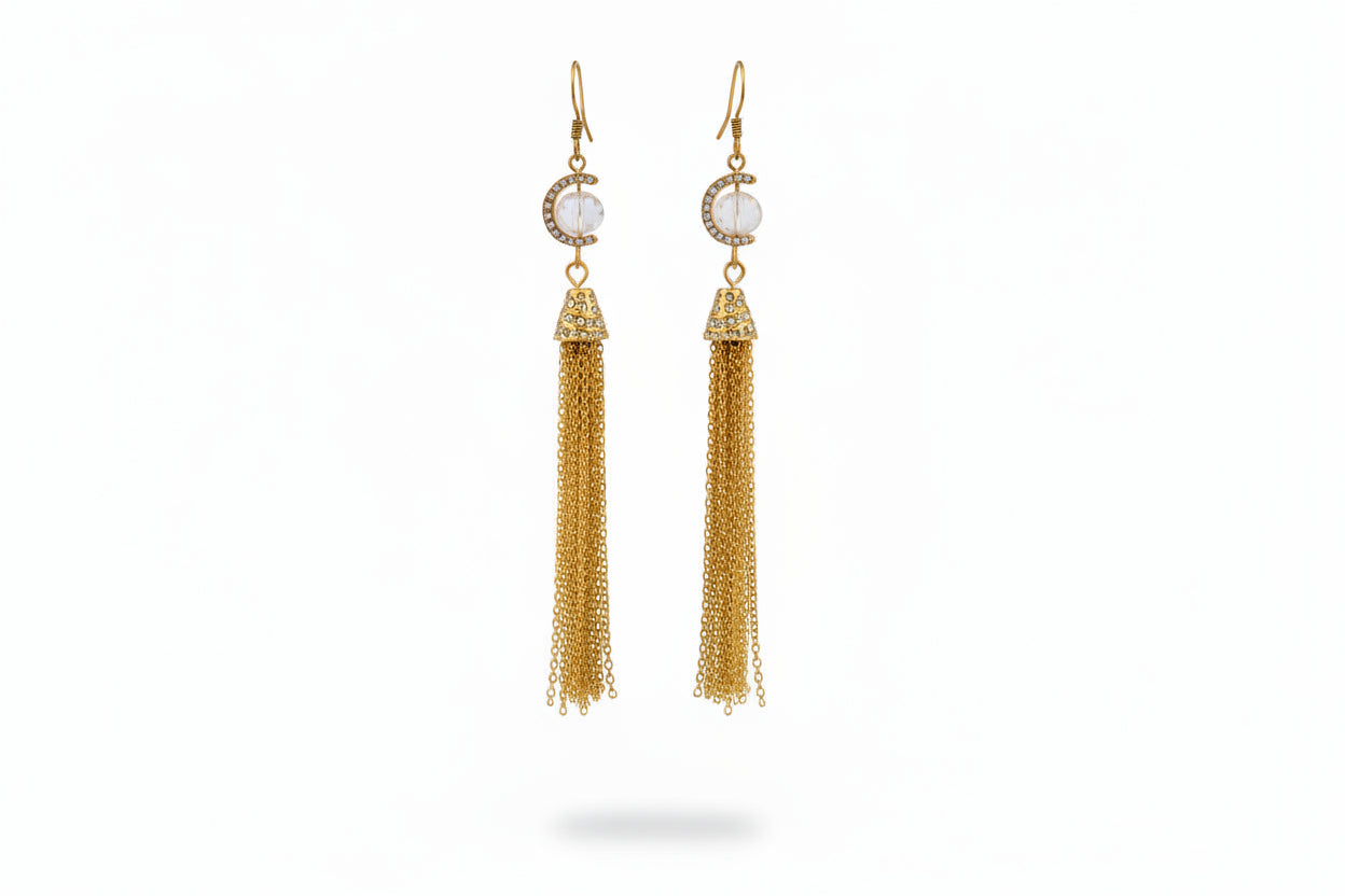 Gold Chain Earrings with Crystals and Gold Accents