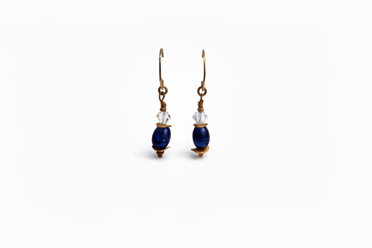 Blue Freshwater Pearls w Austrian Crystals accented w Bronze Earrings