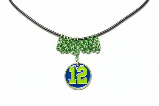 Enamel #12 Necklace w Green Chain