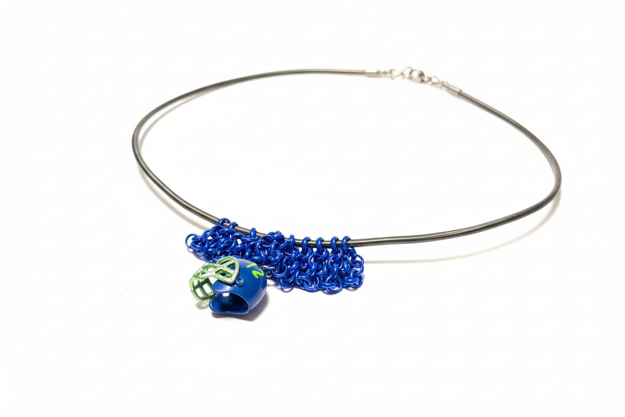 Helmet #12 Necklace w Blue Chain