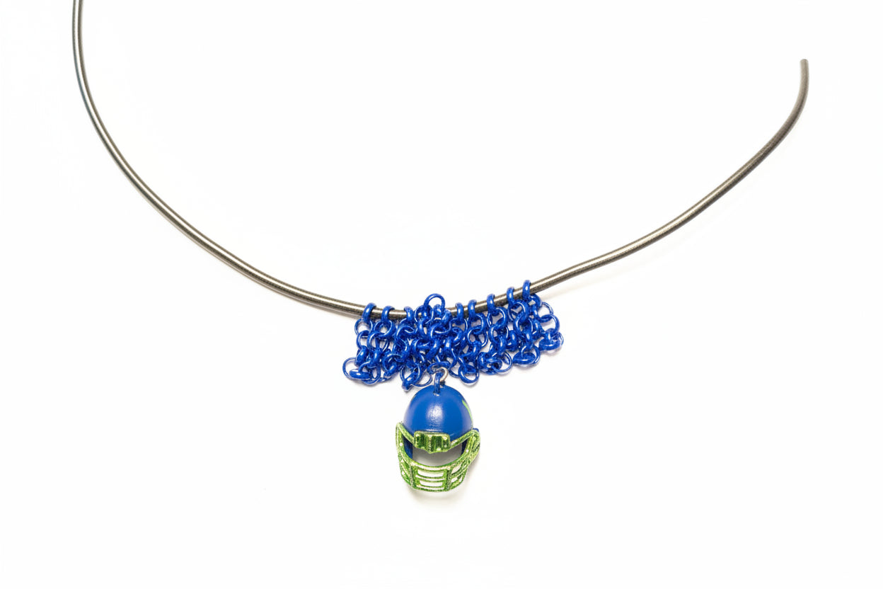 Helmet #12 Necklace w Blue Chain