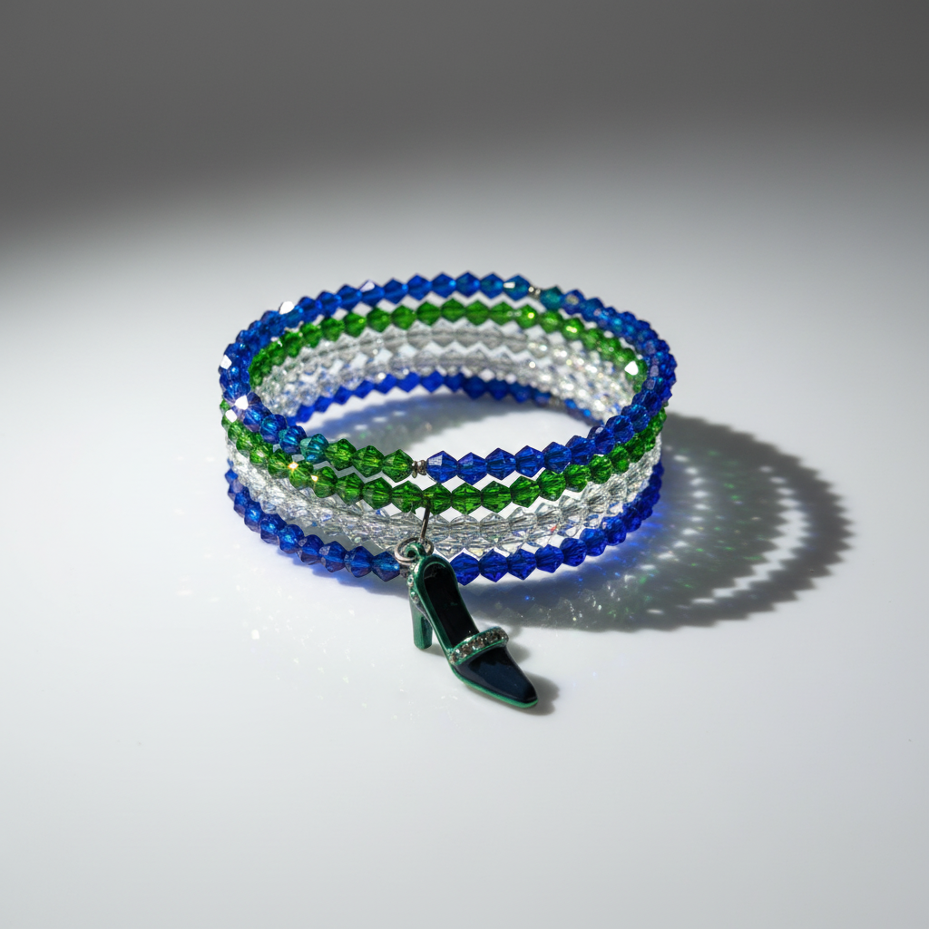 Seahawks She-12 High Heel Wrap Bracelet - Blue & Green Crystal Memory Wire